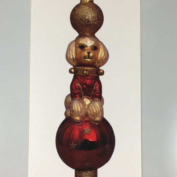 Vondels Christmas Tree Topper with Dog Mouth Blown Glass Hand Painted Poodle - Picture 8 of 16